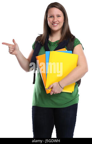 Student woman smiling people portrait marketing isolé sur fond blanc Banque D'Images