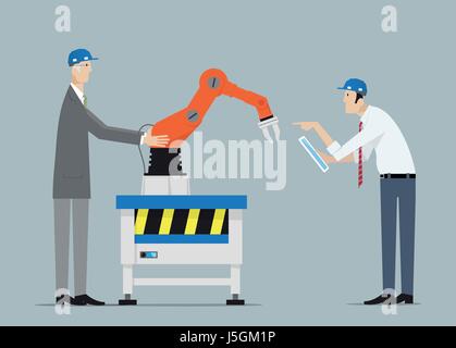 4.0 Concept d'automatisation d'usine de l'industrie. Ingénieurs de discuter au sujet de robot-mains. Illustration de Vecteur