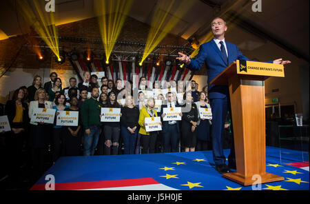 Londres, Royaume-Uni. 17 mai 2017. Tim Farron, chef du Parti libéral-démocrate lance les Libéraux Démocrates manifeste pour les élections générales de 2017. Photo : Images éclatantes/Alamy Live News Banque D'Images