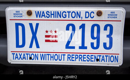 Washington DC de la taxation sans représentation de la plaque d'Etat des Etats-Unis Banque D'Images