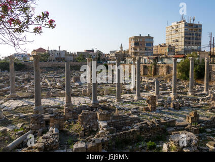 Site archéologique d'Al-Mina devant de nouveaux bâtiments, au sud, le Gouvernorat de Tyr (Liban) Banque D'Images