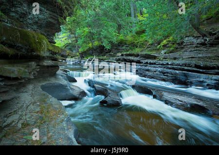 Les bouilloires et les nids le long de la rivière Presque Isle à Porcupine Mountains Wilderness State Park dans la péninsule supérieure du Michigan. USA. L'automne. Banque D'Images