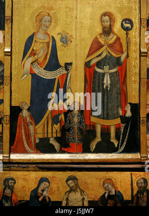 Maître de Santa Coloma de Queralt (actif dans le troisième quart du 14ème siècle). Retable des Saints John. ca.1356. Détail représentant Saint Jean Baptiste et saint Jean l'Evangéliste avec trois donateurs. De la chapelle du château de Santa Coloma de Queralt (Catalogne). Musée national d'Art de Catalogne. Barcelone. La Catalogne. L'Espagne. Banque D'Images