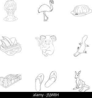 L'Australie icons set style du contour, Illustration de Vecteur