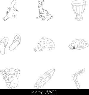 Pays Australie icons set style du contour, Illustration de Vecteur