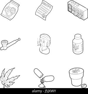 La marijuana icons set style du contour, Illustration de Vecteur