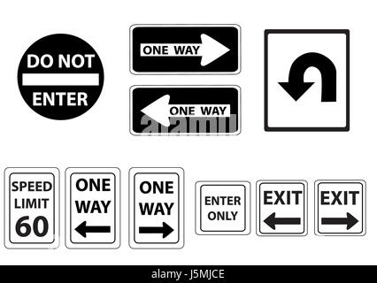 Un ensemble de signalisation routière en noir et blanc Illustration de Vecteur