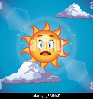 Surprise sun caractère mignon visage - caricature dans le ciel bleu Illustration de Vecteur