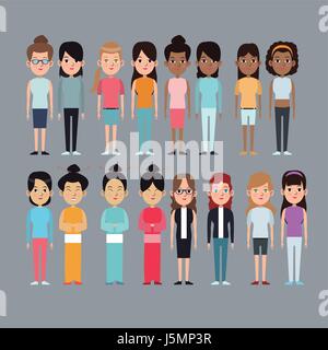 Caricature de la culture ethnique race femme différents Illustration de Vecteur