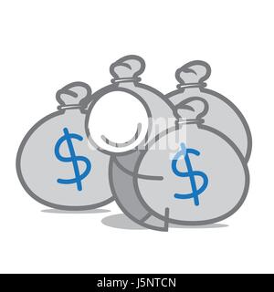 Doodle man avec des sacs d'argent. Illustration de Vecteur