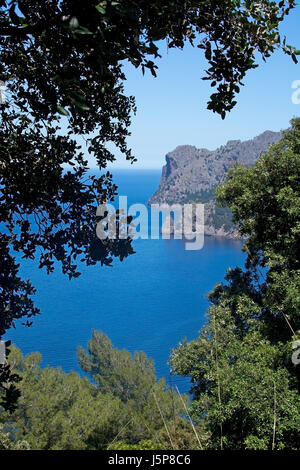 Sentier de randonnée nature paysage vue dans les montagnes Tramuntana entre Soller et Cala Tuent, Mallorca, Espagne. Banque D'Images