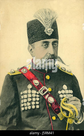 Mozaffar ad-Din Shah Qajar (1853-1907), Shah de Perse, 1896-1907, Portrait, photo souvenir 1902 Banque D'Images