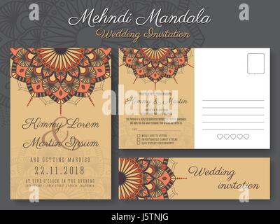 Carte d'invitation de mariage vintage classique avec de beaux design fleur Mandala, adapté à la fois traditionnelle et moderne tendance. Enregistrer la date et RSVP p Illustration de Vecteur