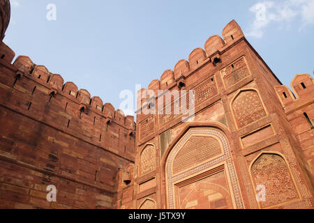 Agra Fort Rouge d'Agra. L'Uttar Pradesh, site du patrimoine mondial de l'UNESCO, l'Inde, 14 février 2016. Banque D'Images