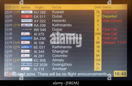 Carte de vol à l'aéroport de l'aéroport de Delhi, le 12 février 2016 à Delhi, en Inde. Banque D'Images