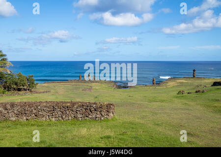 L'ahu Tahai Moai Statues près de Hanga Roa - Île de Pâques, Chili Banque D'Images