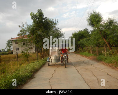 Cette image montre le paysage agricole de San Ildefonso, Bulacan, mettant en évidence les rizières et les étangs le long de la route principale, une partie de l'économie rurale locale. Banque D'Images