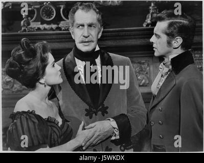 Debra Paget, Vincent Price, David Frankham, sur-ensemble du film, "Tales of Terror", 1962 Banque D'Images