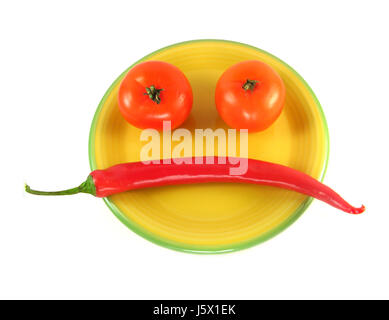 Hot poivre Tomates Tomates légumes jouissance d'enthousiasme smiley Banque D'Images