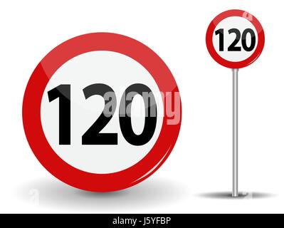Round Red Road Sign Vitesse limite de 120 km/h. Vector Illustration. Illustration de Vecteur