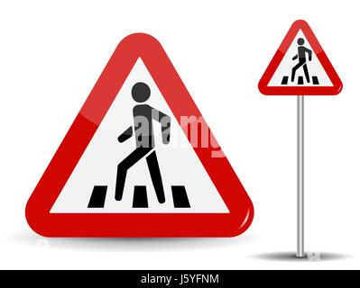 Panneau de signalisation d'avertissement. Triangle rouge dans l'homme au passage pour piétons. Vector Illustration. Illustration de Vecteur