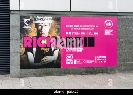 Pour l'affiche 2017 Dépliants du Nord production de Richard III de William Shakespeare au Théâtre chariot coque. Montre Mat Fraser comme Richard. Banque D'Images