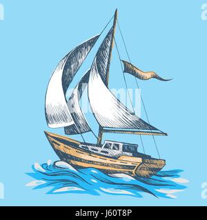 Bateau à voile avec un drapeau Illustration de Vecteur