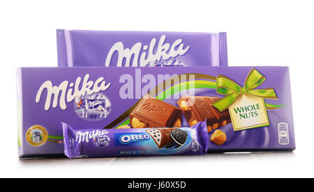 POZNAN, Pologne - 13 OCT 2016 : Milka est une marque de confiserie de chocolat qui trouve son origine en Suisse en 1825 et a été fabriqué par le monde Banque D'Images