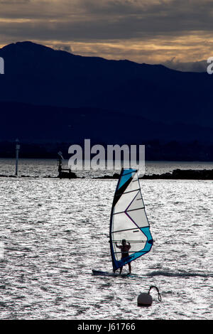 Planche à voile wind surfer Nelson Nouvelle-zélande jour venteux Banque D'Images