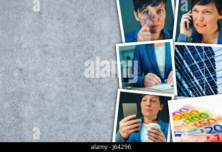 Femme en entreprise et l'entrepreneurship photo collage sur fond de béton gris Banque D'Images