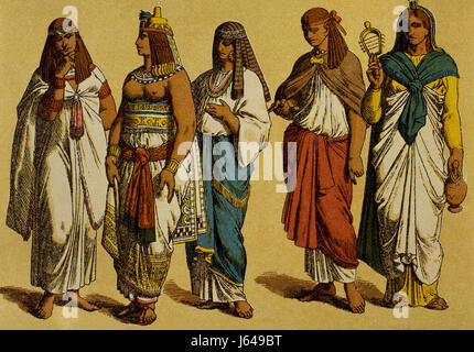 L'Égypte. En costume de guerre de pharaon avec certaines femmes. La gravure. La couleur. Banque D'Images