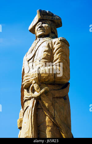 Michigan Mackinaw City, parc national historique Mackinac, détroits de Mackinac, lac Huron, major Arent Schuyler DePeyster, sculpture sur bois, statue, artiste Jer Banque D'Images