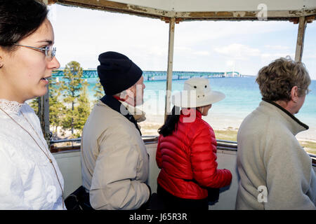 Michigan Mackinaw City, Mackinac Historic State Parks Park, détroit de Mackinac, lac Huron, pont Mackinac, Old Mackinac point Ligh Banque D'Images