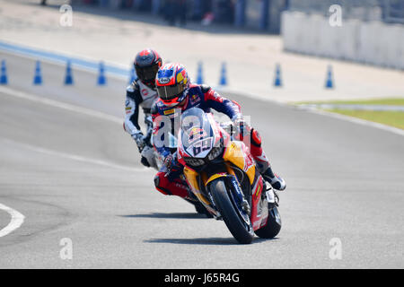 BURIRAM - 11 mars : Nicky Hayden # 69 des USA avec Honda CBR1000RR au Championnat du Monde FIM Superbike (SBK) à Chang Circuit International le 11 mars Banque D'Images