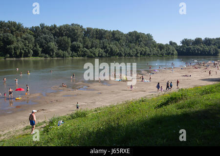 Les hongrois appréciant les températures d'été à Koros Torok plage de sable le long de la rivière Tisza, Csongrád, Hongrie Banque D'Images