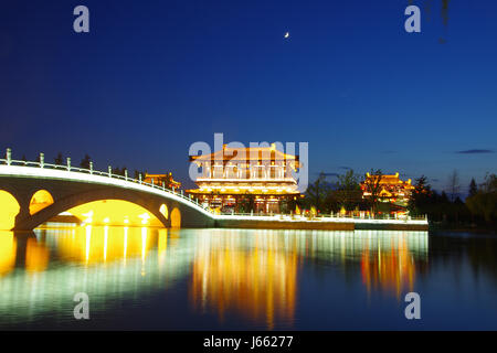 Vue de la nuit de Datang lotus garden à Xi'an, province du Shaanxi, Chine Banque D'Images