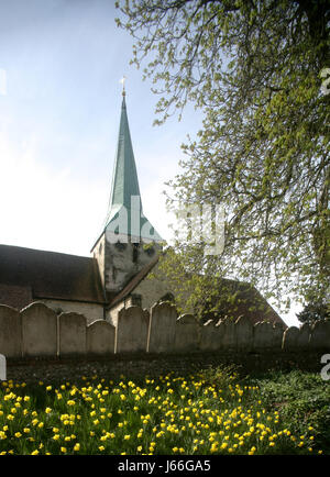 L'église paroissiale de St Mary & St Gabriel, dans le village de South West Sussex,Harting au printemps Banque D'Images