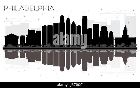 Philadelphia City skyline silhouette noir et blanc avec reflets. vector illustration. simple télévision concept pour tourisme présentation, bannière Illustration de Vecteur