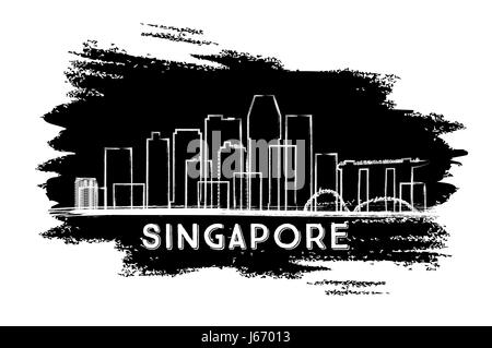 Singapour skyline silhouette. part croquis. vector illustration. Les voyages d'affaires et tourisme concept avec l'architecture moderne. Illustration de Vecteur