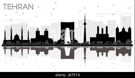 Téhéran ville silhouette noir et blanc avec reflets. vector illustration. simple télévision concept pour tourisme présentation, bannière Illustration de Vecteur