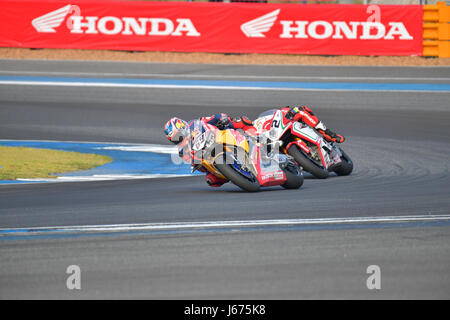 BURIRAM - 11 mars : Nicky Hayden # 69 des USA avec Honda CBR1000RR au Championnat du Monde FIM Superbike (SBK) à Chang Circuit International le 11 mars Banque D'Images