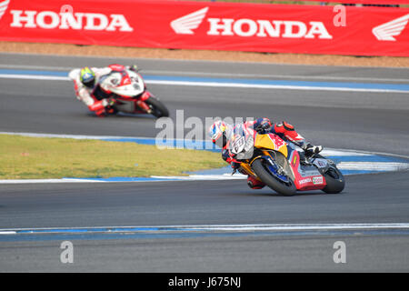 BURIRAM - 11 mars : Nicky Hayden # 69 des USA avec Honda CBR1000RR au Championnat du Monde FIM Superbike (SBK) à Chang Circuit International le 11 mars Banque D'Images