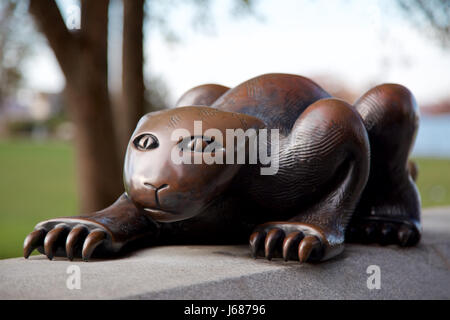 Une sculpture de chat de Tom Otterness en Rockefeller Park, Battery Park City, New York, NY, USA. Banque D'Images