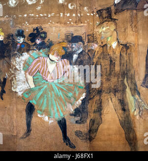 Peinture de Toulouse-Lautrec. 'La Danse au Moulin Rouge" (danse au Moulin Rouge) par Henri de Toulouse-Lautrec (1864-1901), huile sur toile, 1895. La peinture est également connu comme 'La Goulue et Valentin le Désossé". Détail d'une grande peinture, J68FWY. Banque D'Images