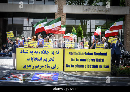 Washington, DC, USA. 19 mai, 2017. Des élections présidentielles ont eu lieu en Iran le 19 mai 2017. C'était la douzième élection présidentielle en Iran. Les élections locales ont également eu lieu en marge de cette élection. La plupart des Iraniens qui vivent dans la région métropolitaine a été qualifiée dans les trois autour de la direction de MD, DC, VA. L'Iran a Section des intérêts à Washington DC.La photo montre que certains manifestant à l'Iran sous forme de régime MEK en face de la section des intérêts République islamique d'Iran. Credit : Ardavan Roozbeh/ZUMA/Alamy Fil Live News Banque D'Images