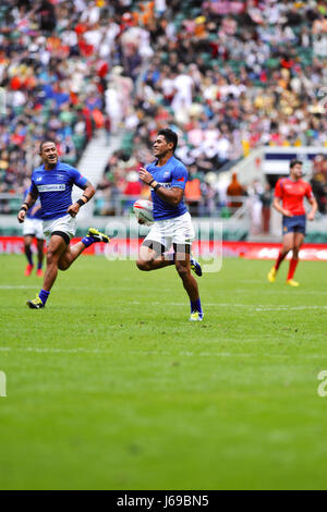 Londres, Royaume-Uni. 20 mai, 2017. Tofatuimoana Solia (SAM) s'exécutant avec la balle pendant la Samoa V Espagne match au stade de Twickenham, London, UK. Le match était partie de la HSBC le finale de la série mondiale de rugby à 7. Le match a eu lieu dans le cadre de la finale de la série mondiale de HSBC Le rugby à 7. Le point culminant de la série a vu 17 équipes internationales (en 14 minutes rapide matchs) pour être le titre London champions. Crédit : Michael Preston/Alamy Live News Banque D'Images