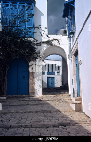 Afrique tunisie maisons mer océan eau eau salée street road bleue est l'Afrique Banque D'Images