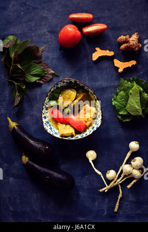 Aubergine Vegan tofu avec Tomates, ail et fines herbes Banque D'Images