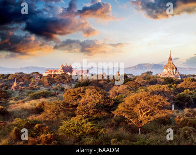 Stock Photo - ballons sur les temples de Bagan à l'aube, le Myanmar (Birmanie Banque D'Images