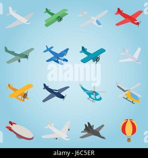 Jeu de l'aviation, les icônes de style 3D isométrique Illustration de Vecteur